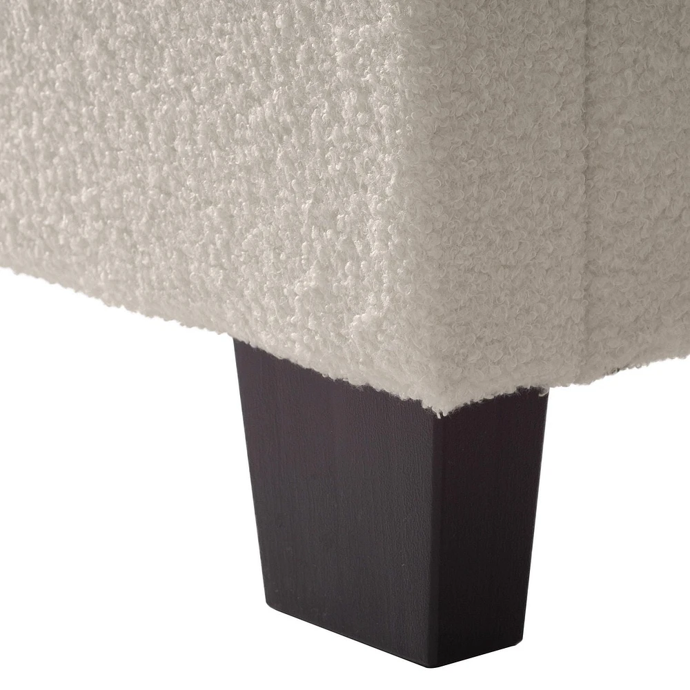 Lit rembourré en tissu bouclé doux blanc cassé Celeste de CorLiving avec tête de lit rembourrée, sommier tapissier requis