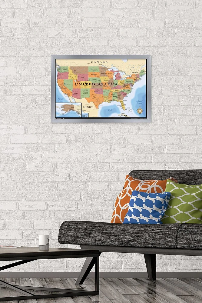Map - USA Wall Poster, 22.375" x 34" Framed