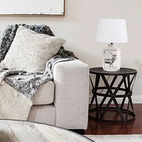 Simple Designs Rustic Deer Buck Nature Printed Ceramic Farmhouse Accent Table Lamp with Fabric Shade