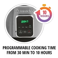 Kenmore 7-Qt Programmable Slow Cooker with Dipper (6.6L), Black & Silver, Easy to Use for Family Meals