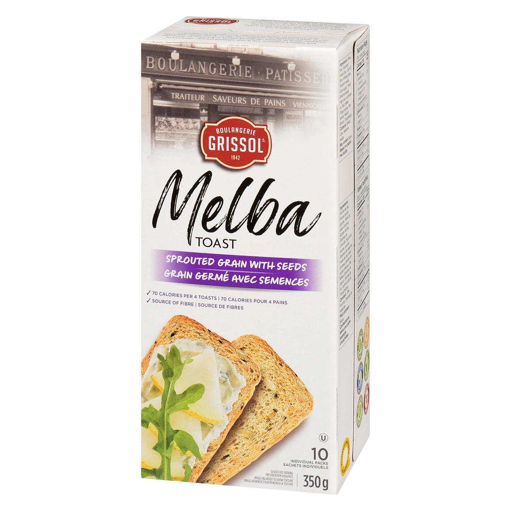 Boulangerie Grissol Melba Toast Sprouted Grain with Seeds, Dare, Pack of 10, 350 g