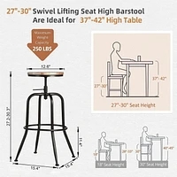 Homy Casa Lot de 2 tabourets de bar pivotants - Tabourets de bar de comptoir à hauteur réglable de 27 à 30 pouces avec siège en bois et repose-pieds en métal
