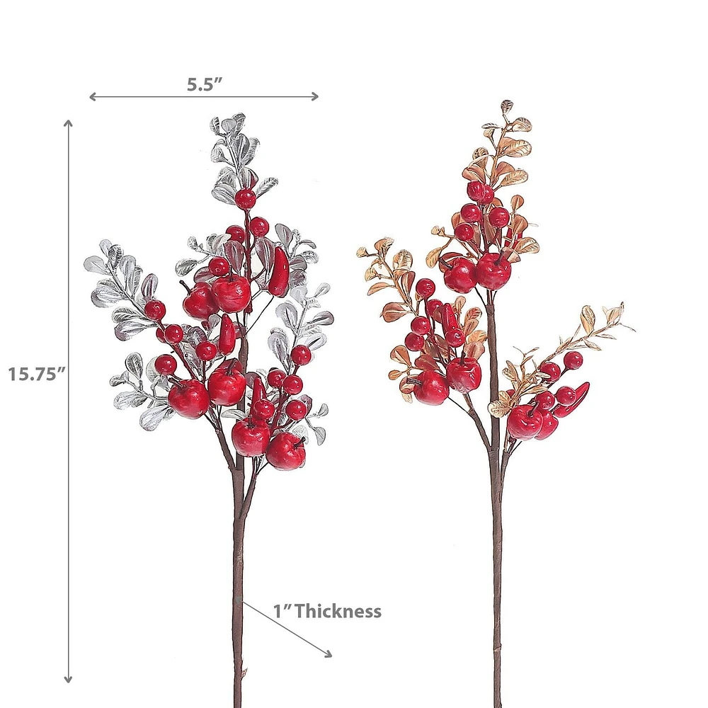 Christmas Berry Et Feuilles Pick - Ensemble De 6