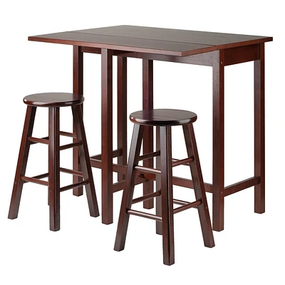 Table ilot Lynnwood à abattant avec 2 tabourets à pieds carrés en noyer