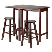 Table ilot Lynnwood à abattant avec 2 tabourets à pieds carrés en noyer