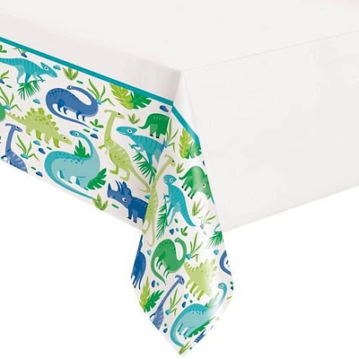 Nappe de table en plastique dinosaure bleu et vert, 54"x84"