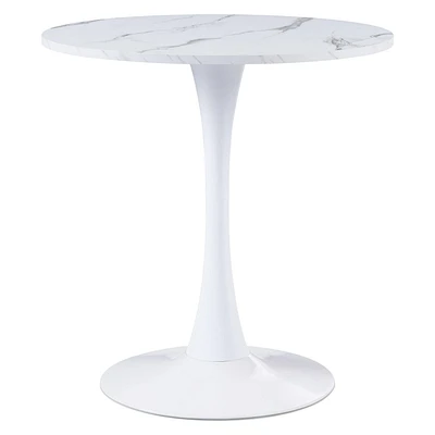 Table à manger ronde moderne CorLiving Ivo en mélamine et acier - Petite table de salle à manger sur piédestal pour 3 personnes, petite table de cuisine ronde idéale, table de café bistro