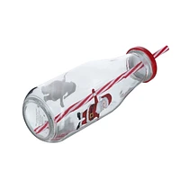 HOLIDAY TIME 14.88 oz Glass Bottle with red lid & straw<br>XMAS DESIGN PATTERN - SANTA