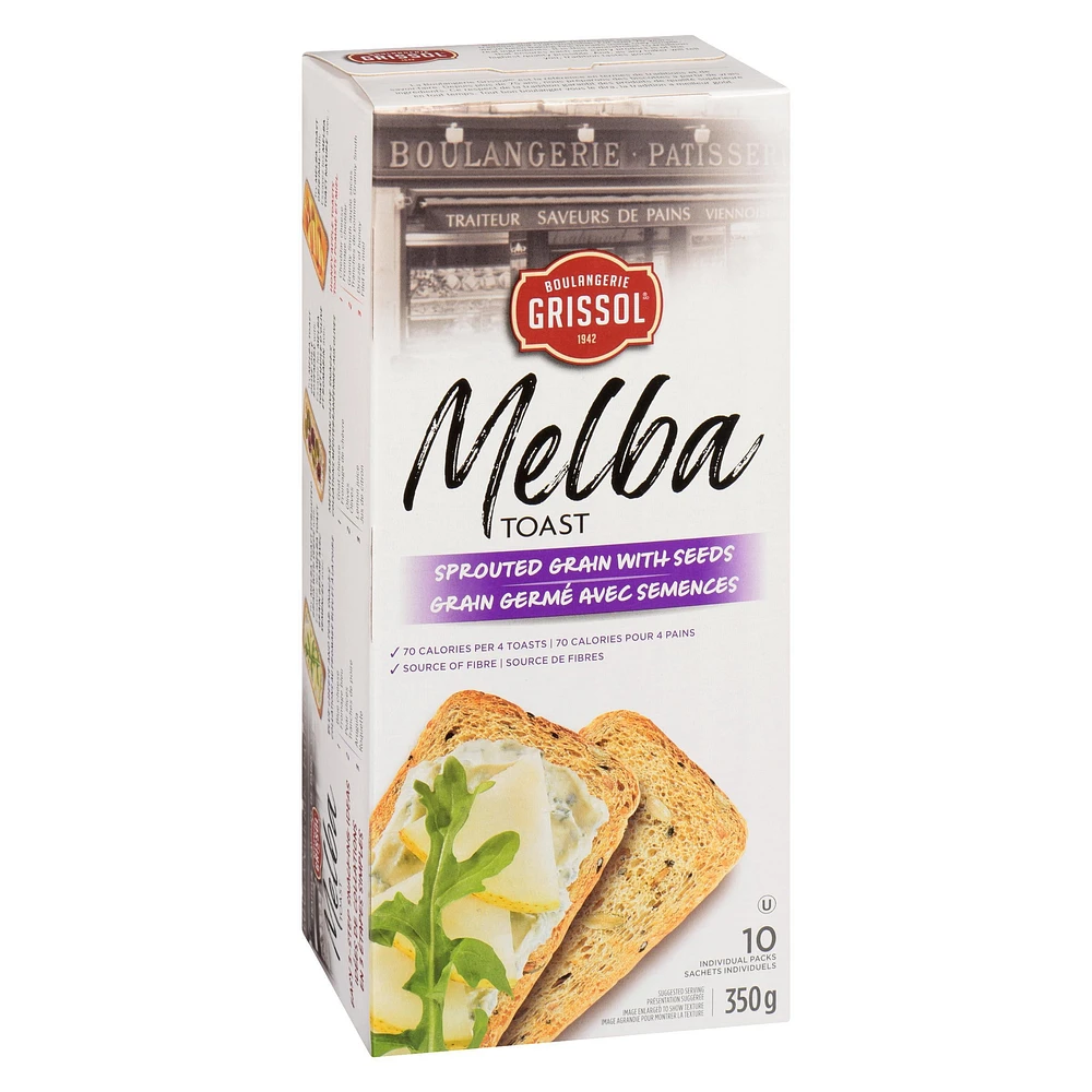 Boulangerie Grissol Melba Toast Sprouted Grain with Seeds, Dare, Pack of 10, 350 g