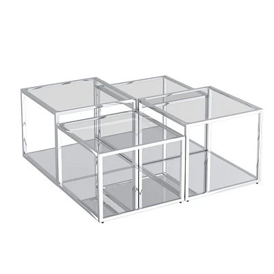 Contemporary Metal and Glass Multi-Tier Coffee Table Set of 4 - Silver