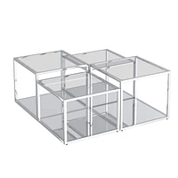 Contemporary Metal and Glass Multi-Tier Coffee Table Set of 4 - Silver