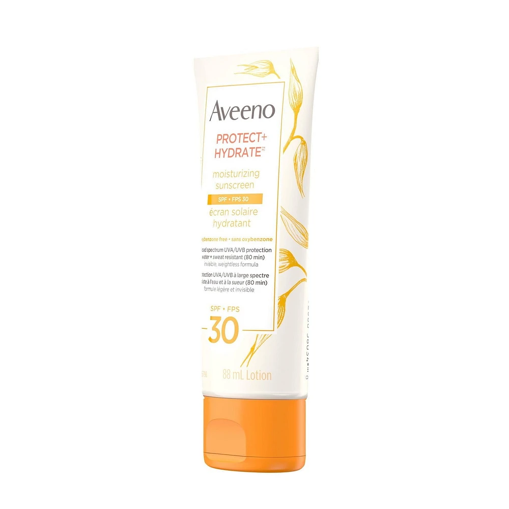 Aveeno Protect and Hydrate Face and Body Sunscreen SPF 30, Water and Sweat Resistant, Oxybenzone Free, 88mL, 88 mL