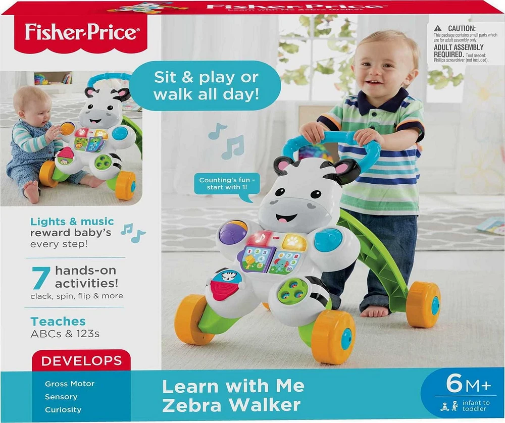 Fisher-Price Learn with Me Zebra Walker Baby & Toddler Learning Toy with Music & Lights - English Edition, 2-4 years