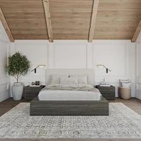 Ensemble de chambre à coucher Jane 4 pièces avec lit queen size, tête de lit rembourrée et 2 tables de chevet