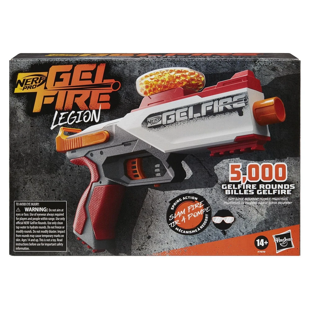 Nerf Pro Gelfire Legion Spring Action Blaster, 5000 Gelfire Rounds, 130 Round Hopper, Protective Eyewear, Slam Fire, Ages 14 & Up, Ages 14 and up
