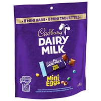 CADBURY DAIRY MILK Mini Eggs Mini Bars, Milk Chocolate with CADBURY Mini Eggs, Bag of 8 x 18 g Mini Bars, 144 g, CADBURY DAIRY MILK MINI EGGS MINI BARS 144G 8