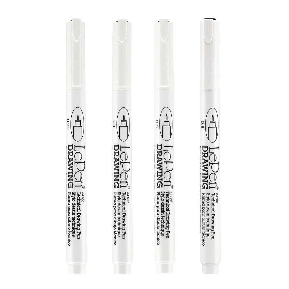 MARVY UCHIDA® LePen® TECHNICAL DRAWING PENS 4 PC SET BLACK, Pen