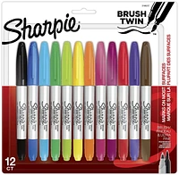 Sharpie Brush Twin Marqueurs permanents, marqueur à pointe pinceau et marqueur à pointe ultra fine, assortis, 12 pièces 12 unités