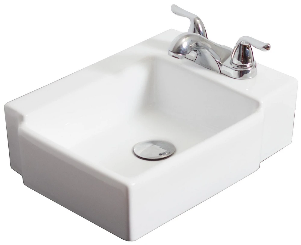 American Imaginations 16.25-in. W Wall Mount White Bathroom Vessel Sink Set For 3H4-in. Right Faucet AI-31181