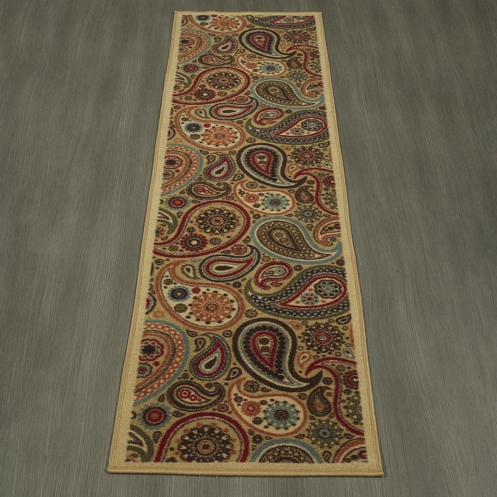 Tapis contemporain à motif de feuilles et à sous-couche en caoutchouc de la collection Ottohome