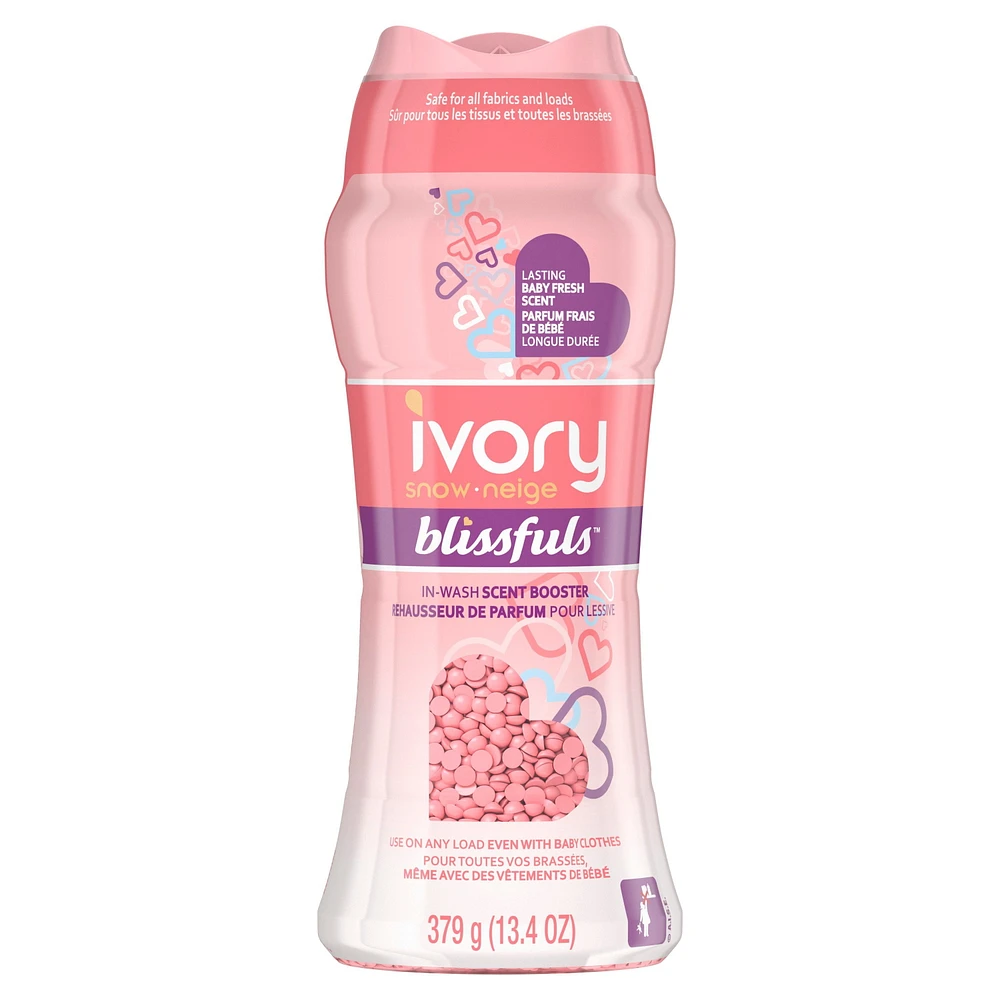 Perles de rehausseur de parfum pour lessive Ivory Neige Blissfuls, Parfum frais de bébé 379G