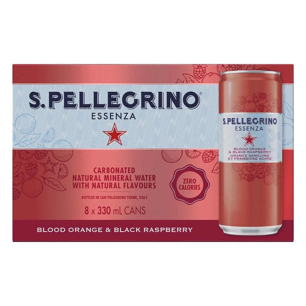 SAN PELLEGRINO ESSENZA Sparkling Blood Orange & Black Raspberry, 8 x 330mL Cans