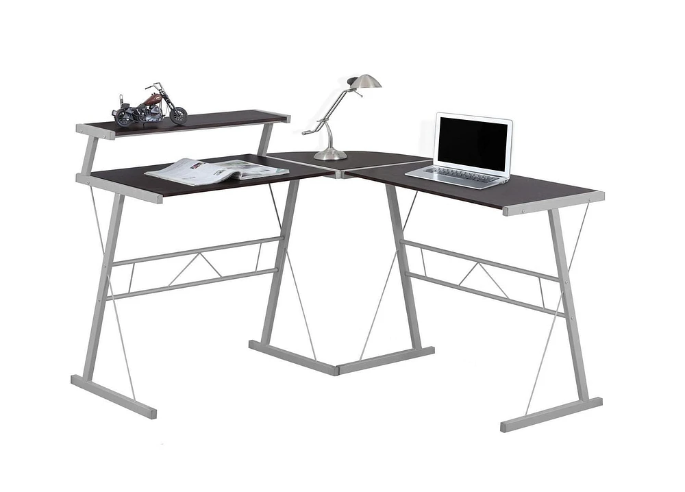 Monarch Specialties Bureau, Bureau À Domicile, Coin, Forme De L, Travail, Ordinateur Portable, Métal, Stratifié, Brun, Gris, Contemporain, Moderne