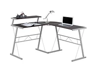 Monarch Specialties Bureau, Bureau À Domicile, Coin, Forme De L, Travail, Ordinateur Portable, Métal, Stratifié, Brun, Gris, Contemporain, Moderne
