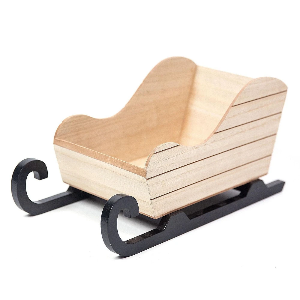 On the Surface Black-Trimmed Wooden Sled Décor