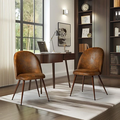 Lot de 2 chaises de bureau modernes Homy Casa - Chaises rembourrées à dossier haut avec pieds en métal grain de bois pour bureau à domicile, salles de réunion ou salles d'attente