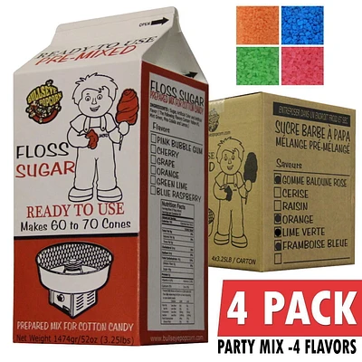 Caisse de Party mix de 4 saveurs de Sucre de Barbe à Papa