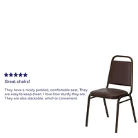 Lot de 4 pièces - Chaise de banquet empilable de la série HERCULES à dossier trapèze en vinyle brun - Cadre veine de cuivre