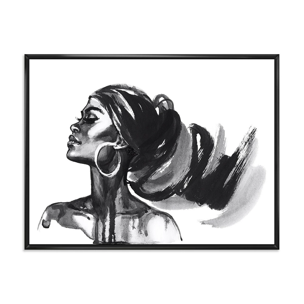 Designart Portrait monochrome de femme afro-américaine IV ART MURAL À CADRE FLOTT