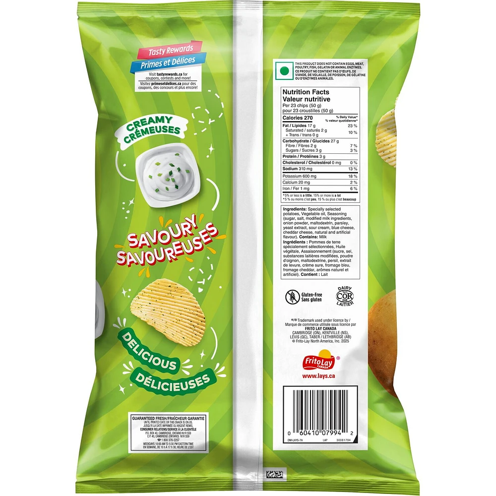 Lay’s croustilles assaisonnées ondulées Crème et oignon 200 g.