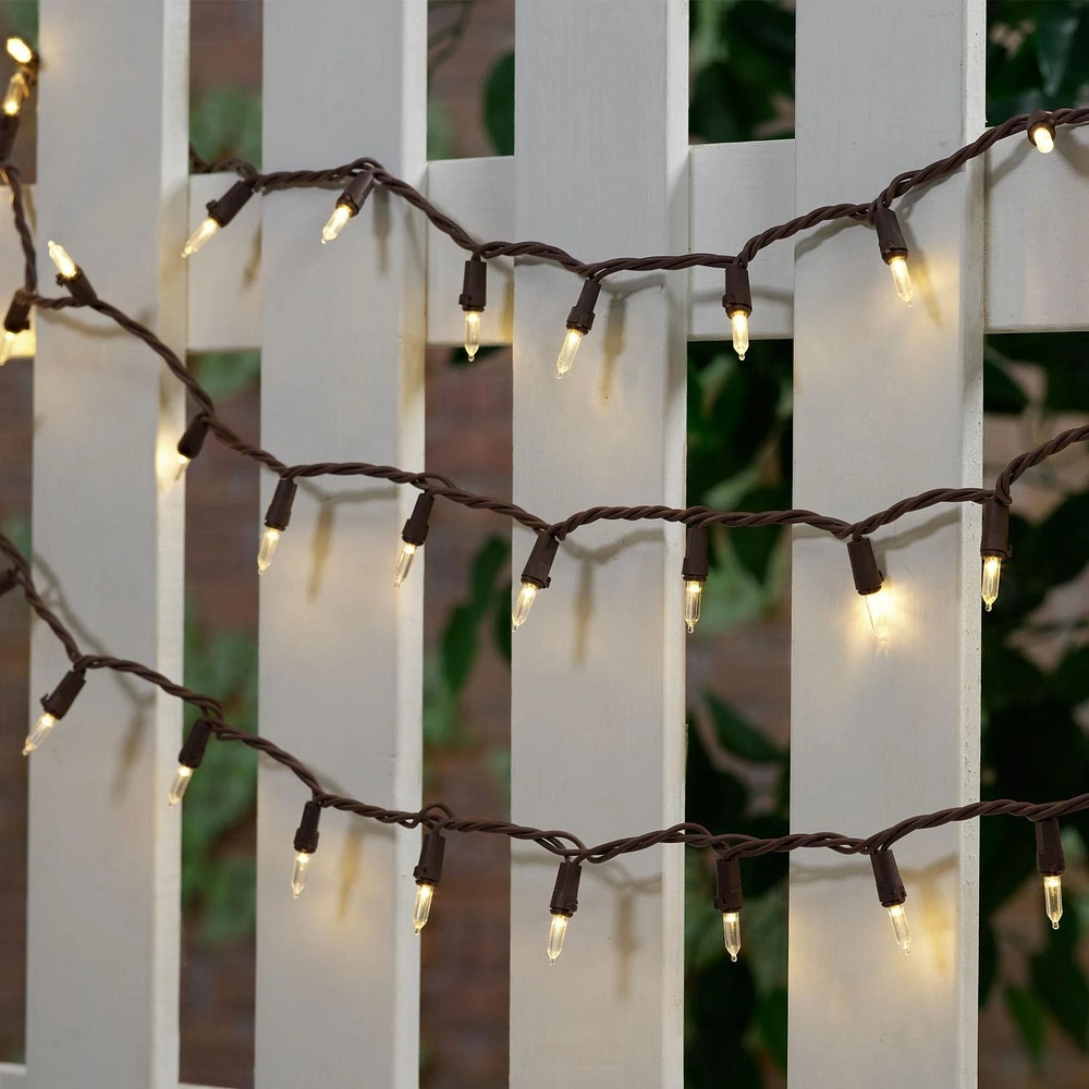Guirlande lumineuse d’extérieur à LED blanc chaud Mainstays, 100 ampoules, avec câble marron Guirlande de lumières