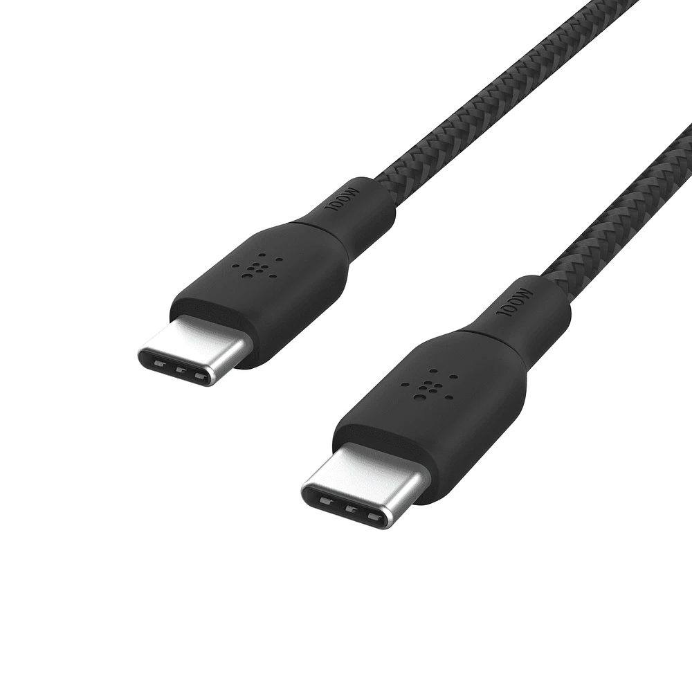 Câble USB-C vers USB-C Belkin, câble d’alimentation tressé BoostCharge (3 m/10 pi), câble de chargement rapide Power Delivery 100 W, certifié USB-IF pour iPhone 16, MacBook, Chrome BELKIN CÂBLE C-C BEL 3M NOIR