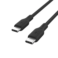 Câble USB-C vers USB-C Belkin, câble d’alimentation tressé BoostCharge (3 m/10 pi), câble de chargement rapide Power Delivery 100 W, certifié USB-IF pour iPhone 16, MacBook, Chrome BELKIN CÂBLE C-C BEL 3M NOIR