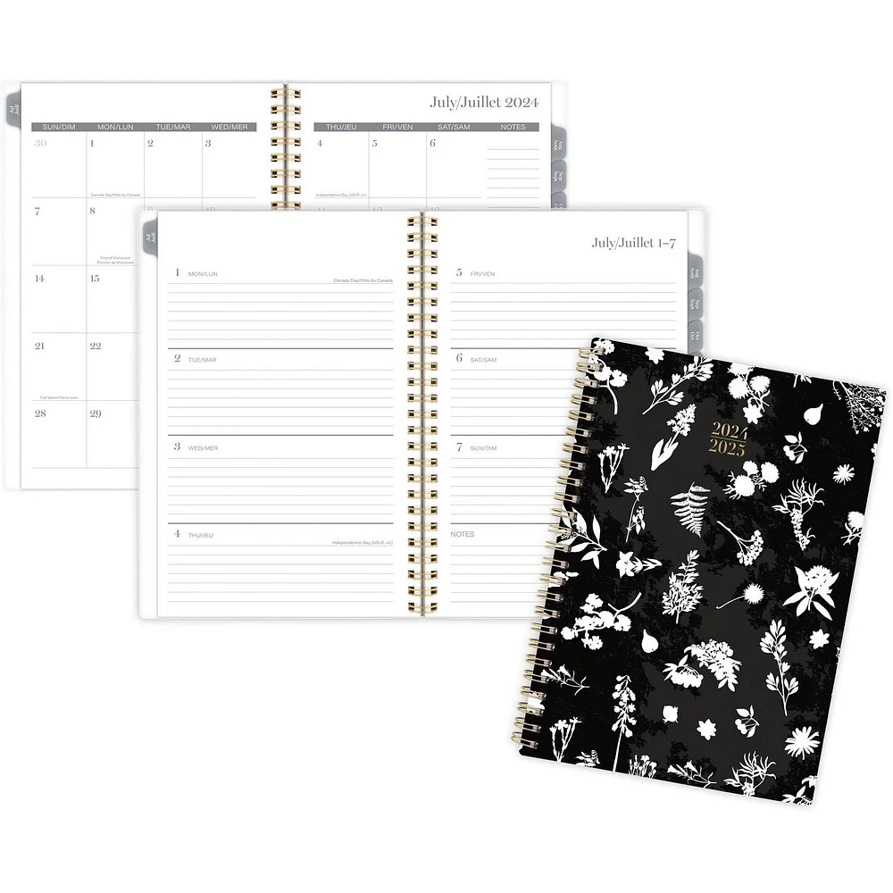 Cambridge 12M Smp Floral Noir et Blanc Agenda '25 Agenda