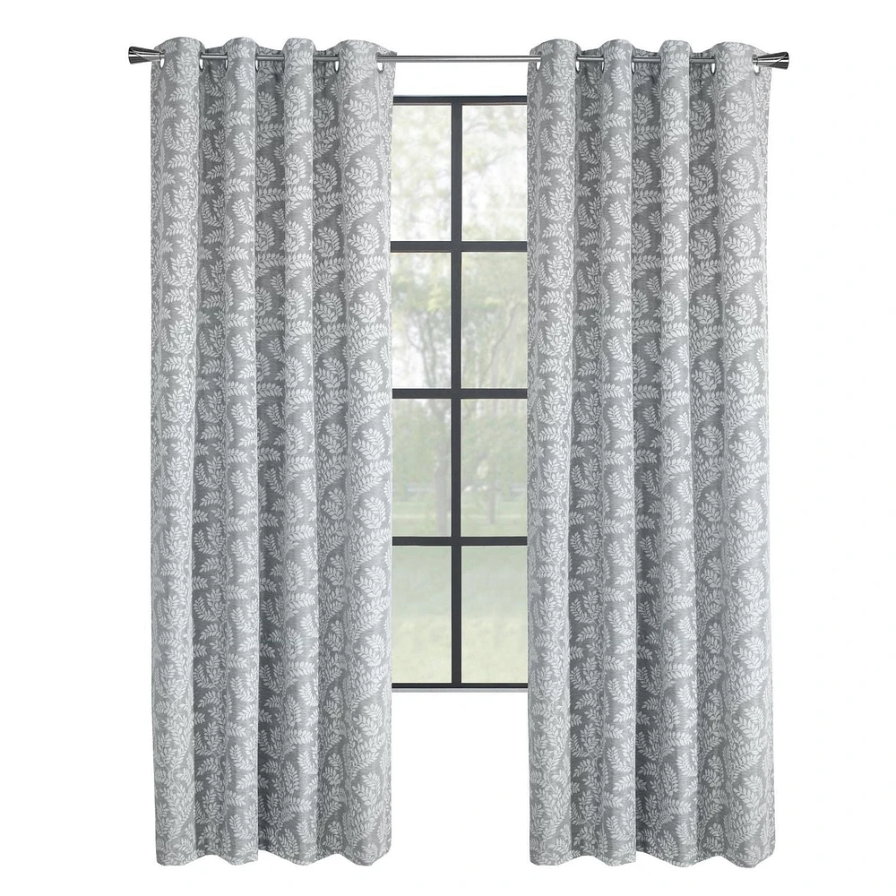 Penelope, panneau de rideau à œillets jacquard à motif feuilles, 100% occultant 52" x 84", argent