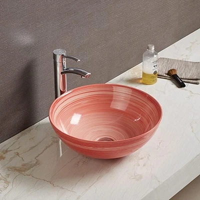 American Imaginations 16.34-in. W Above Counter Red Swirl Bathroom Vessel Sink For Wall Mount Wall Mount Drilling AI-27999