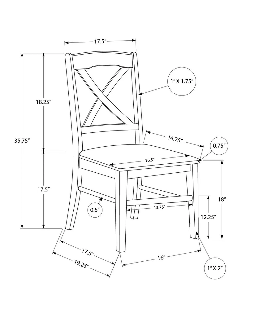 Monarch Specialties  Chaise De Salle À Manger, Ensemble De 2, Coté, Cuisine, Salle À Manger, Chêne Et Crème, Pieds En Bois, Transitionnel