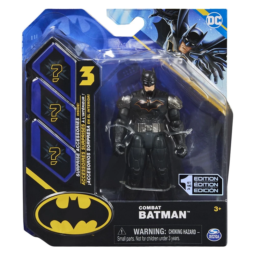DC Comics, Figurine articulée Combat Batman de 10 cm avec 3 accessoires mystère, Jouets Batman pour garçons et filles à partir de 3 ans