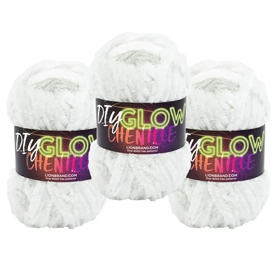 Lion Brand DIY Glow Chenille Yarn #6 Super Bulky  Polyester Yarn 3 Pack, 50g/29m