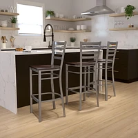 HERCULES Series Clear Coated Ladder Back Metal Restaurant Barstool - Walnut Wood Seat