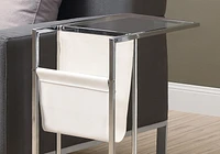 Monarch Specialties Accent Table, C-shaped, End, Side, Snack, Magazine Storage, Living Room, Bedroom, Metal, Pu Leather Look, Tempered Glass, Chrome, Clear, Contemporary, Modern