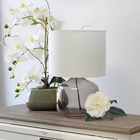 Simple Designs  Glass Table Lamp with Fabric Shade, Smoke with White Shade