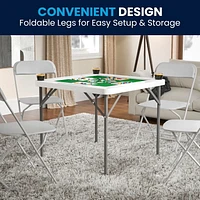 Table de jeu pliante blanche granite et carrée de 34,5 po avec surface de jeu verte