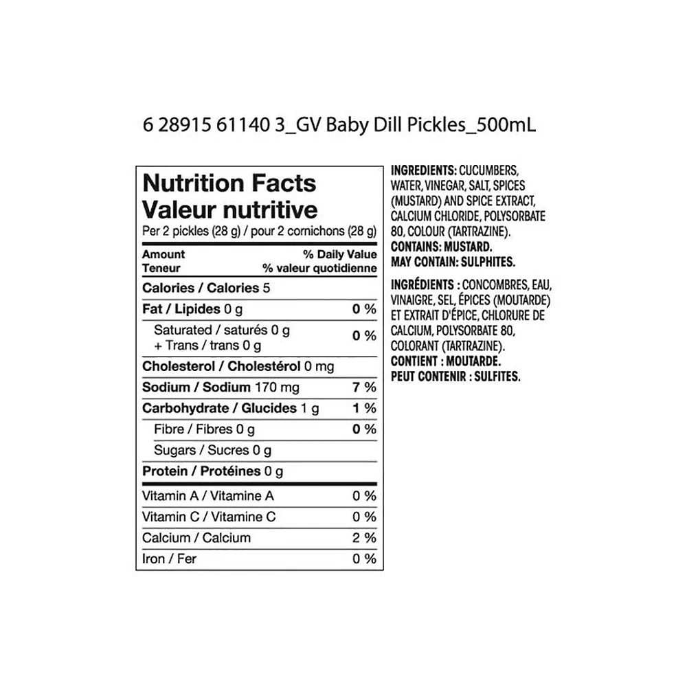 Great Value Baby Dill Pickles, 1 L