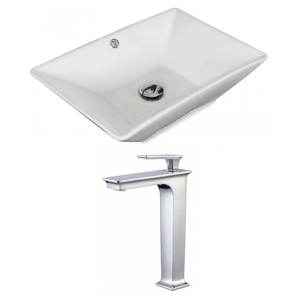 American Imaginations -in. W Above Counter White Bathroom Vessel Sink Set For Deck Mount Drilling AI