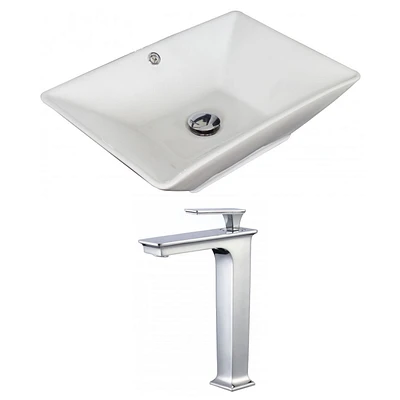 American Imaginations -in. W Above Counter White Bathroom Vessel Sink Set For Deck Mount Drilling AI